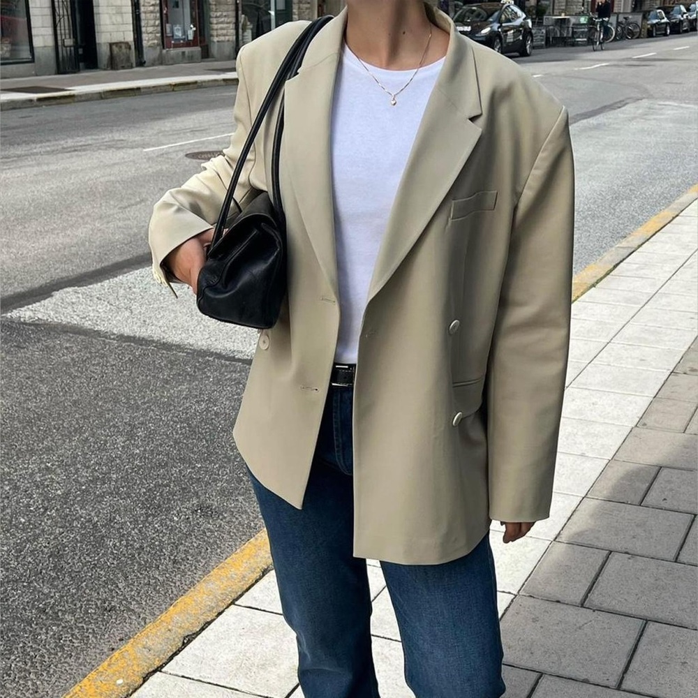 Djerf Avenue Cream Satin Lined Blazer